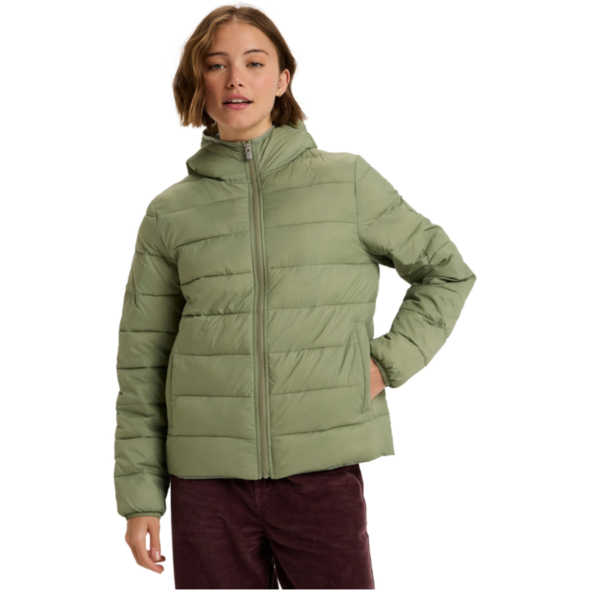 2025 Roxy Dame Wind Bliss Hætte Letvægts Pakbar Polstret Jakke ERJJK03691 - Oil Green